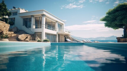 Fototapeta premium Luxury villa with infinity pool. Generative AI