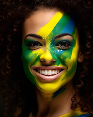 Brazilian Supporter with Flag Face Paint - Generative AI 