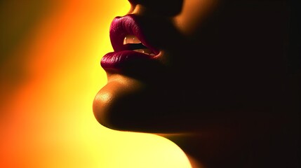 Minimalist silhouette of female lips. Generative AI