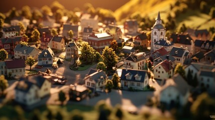 Fototapeta na wymiar Miniature city at sunset. Generative AI