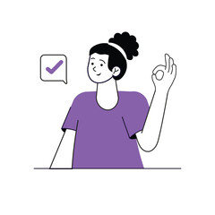women vector character illustration with check sign