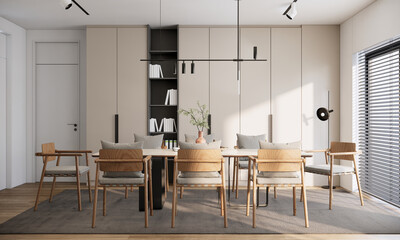 3d rendering of living room ideas, modern scandinavian apartment interior design. - obrazy, fototapety, plakaty