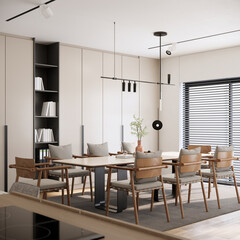 dining room ideas, modern scandinavian apartment. 3d rendering interior design