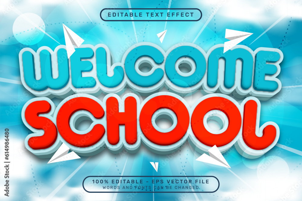 Poster welcome school 3d text effect and editable text effect with light and cloud illustrations
