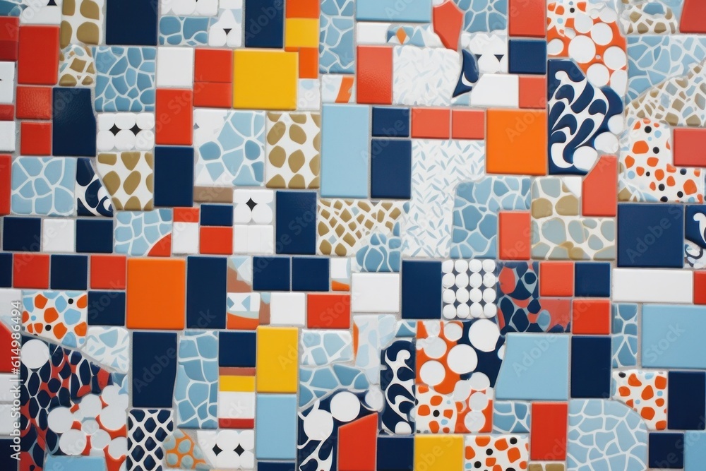 Poster a playful mix of bold, contrasting colors arranged in a mosaic pattern. generative ai