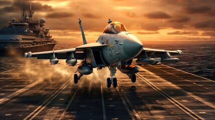Fototapeta na wymiar Fighter jet fighter, Fighter jets are taking off from an aircraft carrier.