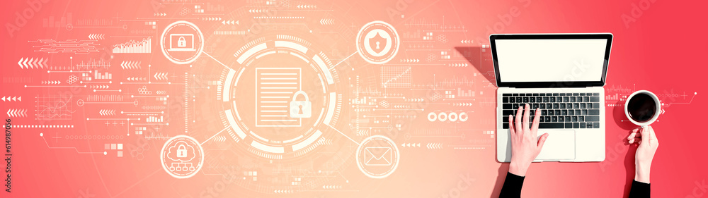 Aufkleber data protection concept with person using a laptop computer