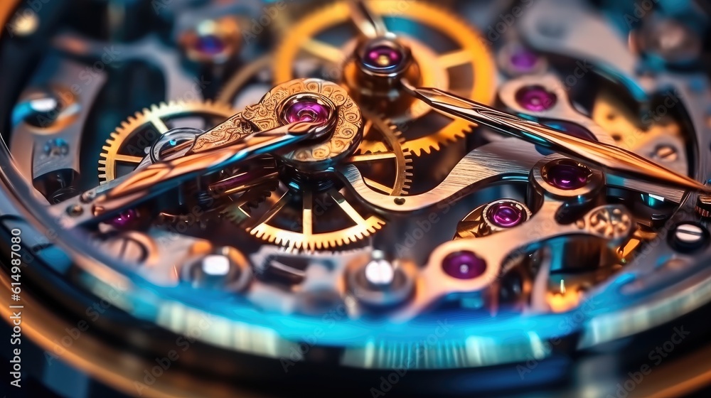Aufkleber clockwork watch mechanism macro lens, clock mechanism with gears