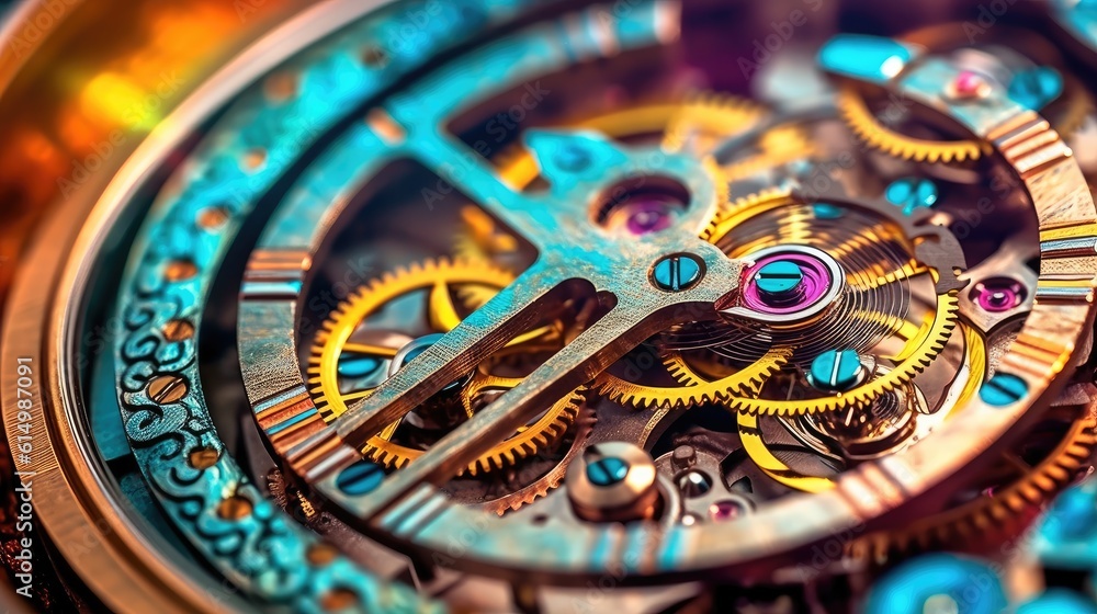 Poster Clockwork watch mechanism macro lens, Clock mechanism with gears