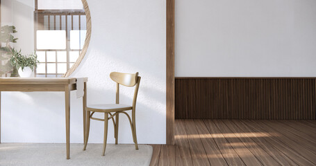 Japanese room dining table on wood floor.
