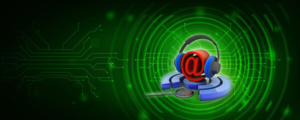 3d illustration Network community concept .e mail sign connected headphone near wifi