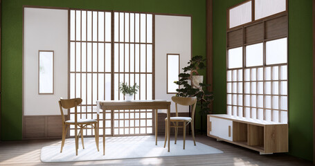 Japanese room dining table on wood floor.