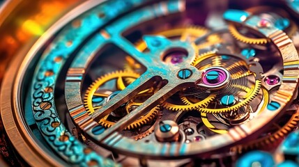 Clockwork watch mechanism macro lens, Clock mechanism with gears