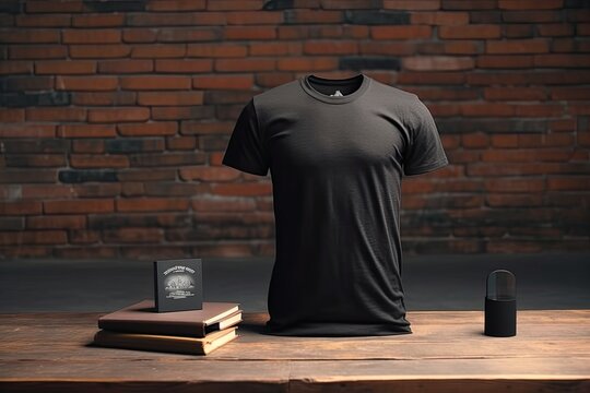 Shirt Mockup, Black T-Shirt On The Floor For Product Placement