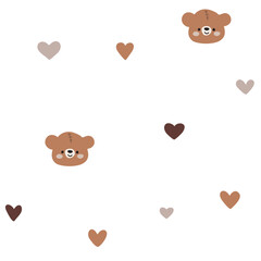 Vector seamless pattern with teddy bears and hearts.