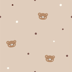 Vector seamless pattern with teddy bears and dots. 