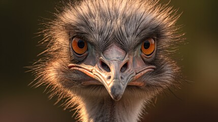 Portrait from ostrich head, The African ostrich.