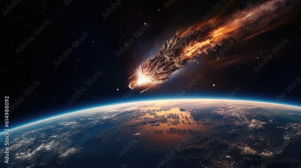 Wall mural Large asteroid impacting Earth, An impact this large would result in the extinction of most all life on Earth.