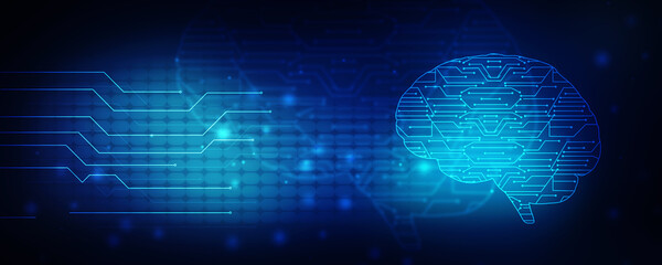 2d illustration Concept of thinking, background with brain, Abstract Artificial intelligence. Technology web background