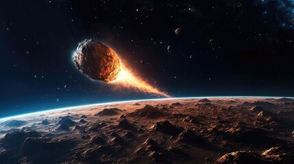 Obraz na płótnie Canvas Large asteroid impacting Earth, An impact this large would result in the extinction of most all life on Earth.