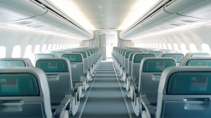 Obraz premium Cabin interior of a modern passenger aircraft.