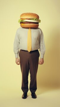Naklejki A person has a hamburger instead of a head. Generative AI