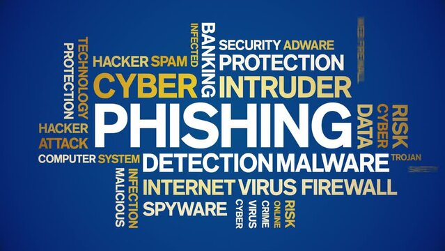 Phishing animated tag word cloud;text design animation kinetic typography seamless loop.