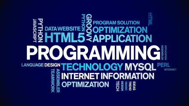 Programming animated tag word cloud;text design animation kinetic typography seamless loop.