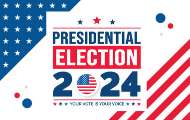 USA 2024 Presidential Elections Event Banner, background, card, poster design. Presidential Elections 2024 Banner with American colors design and typography. Vote day, November 5. US Election.