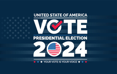 USA 2024 Presidential Elections Event Banner, background, card, poster design. Presidential Elections 2024 Banner with American colors design and typography. Vote day, November 5. US Election.