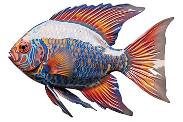 drawing of colored fish isolated on white background. Generated by AI.