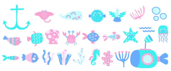 Raamstickers Eenhoorns Cute Playful Children Graphic Ocean Life 2