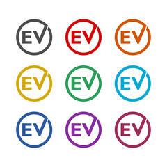 EV logo icon isolated on white background. Set icons colorful