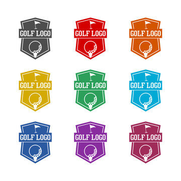 Shield golf logo icon isolated on white background. Set icons colorful