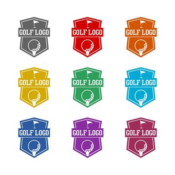 Shield golf logo icon isolated on white background. Set icons colorful