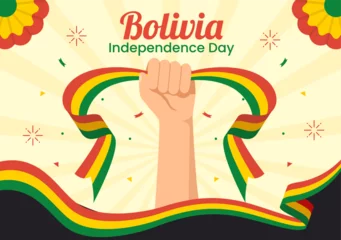 Fotobehang Bolivia Independence Day Vector Illustration on 6 August with festival National Holiday in Flat Cartoon Hand Drawn Landing Page Background Templates © denayune
