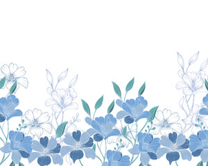 Fototapeta na wymiar Blue Hand Drawn Flower Background