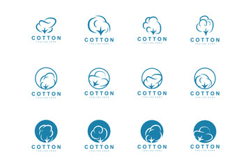 Cotton Logo, Soft Cotton Flower Design Vector Natural Organic Plants Apparel Materials And Beauty Textiles