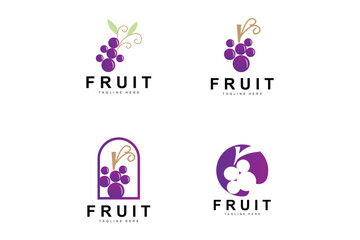 Grape Logo, Farm Fruit Vector, Fresh Purple Fruit Design, Grape Product Icon, Fruit Shop