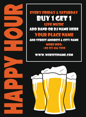 happy beer hour party flyer poster or social media post design