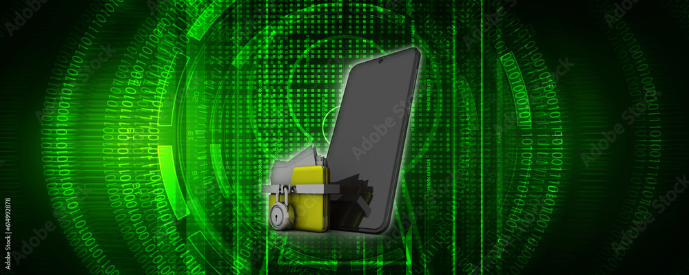 Poster 3d rendering mobile folder storage protection lock