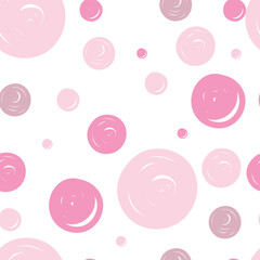 Seamless pattern with pink polka dots on white background. Vector.