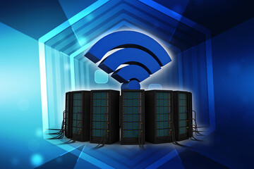 3d illustration Data center server with WIFI sign