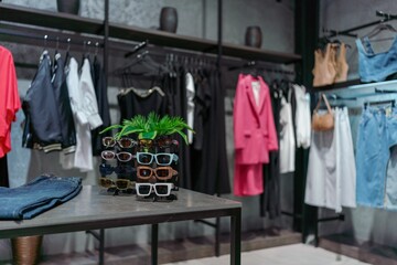 Shop Fashion stylish luxury clothes. Image and stylish services, selection of colors, types. Spring capsule wardrobe