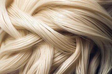 Texture of the hair ashy tint braided in pigtails close-up. generative ai