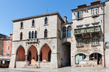 Fototapeta na wymiar Square of the old town of Split in Croatia. Street in Split historical center,