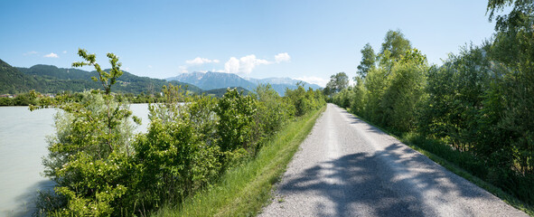 bike route along Inn river, upper bavaria landscape