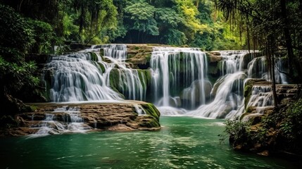 Fototapeta na wymiar waterfall clean and beautiful tourist. generative AI