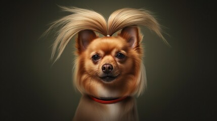 Chihuahua with Stylish Ponytail Haircut made with Generative AI