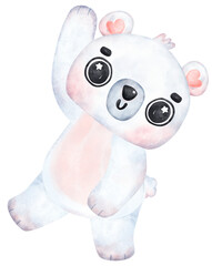 Playful Polar Bear, Expressive Watercolor Cartoon character, Varied Poses